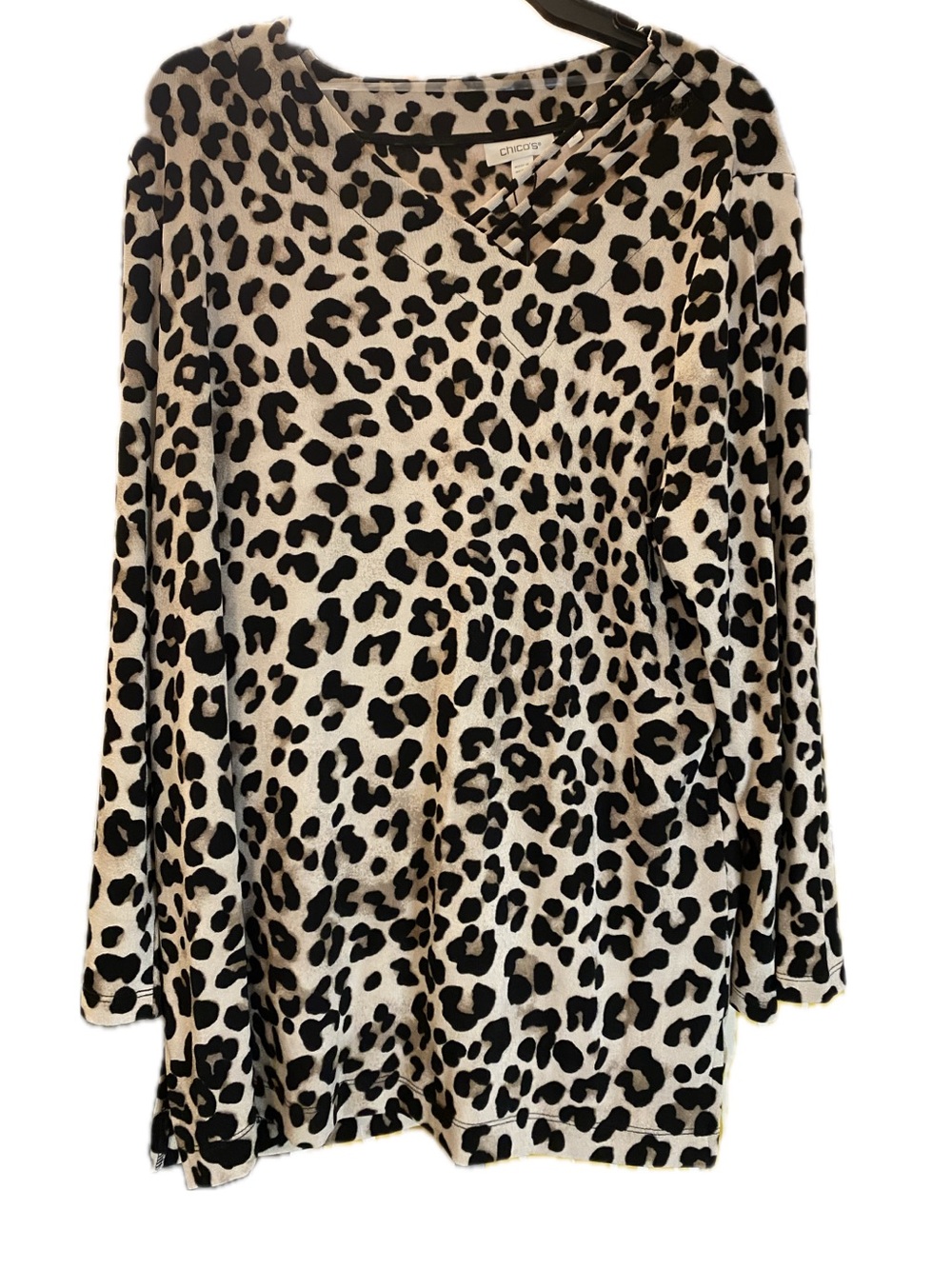 Chicoโs Tunic Top - Black & Cream Leopard Print Ptp 23โ-25 R$99